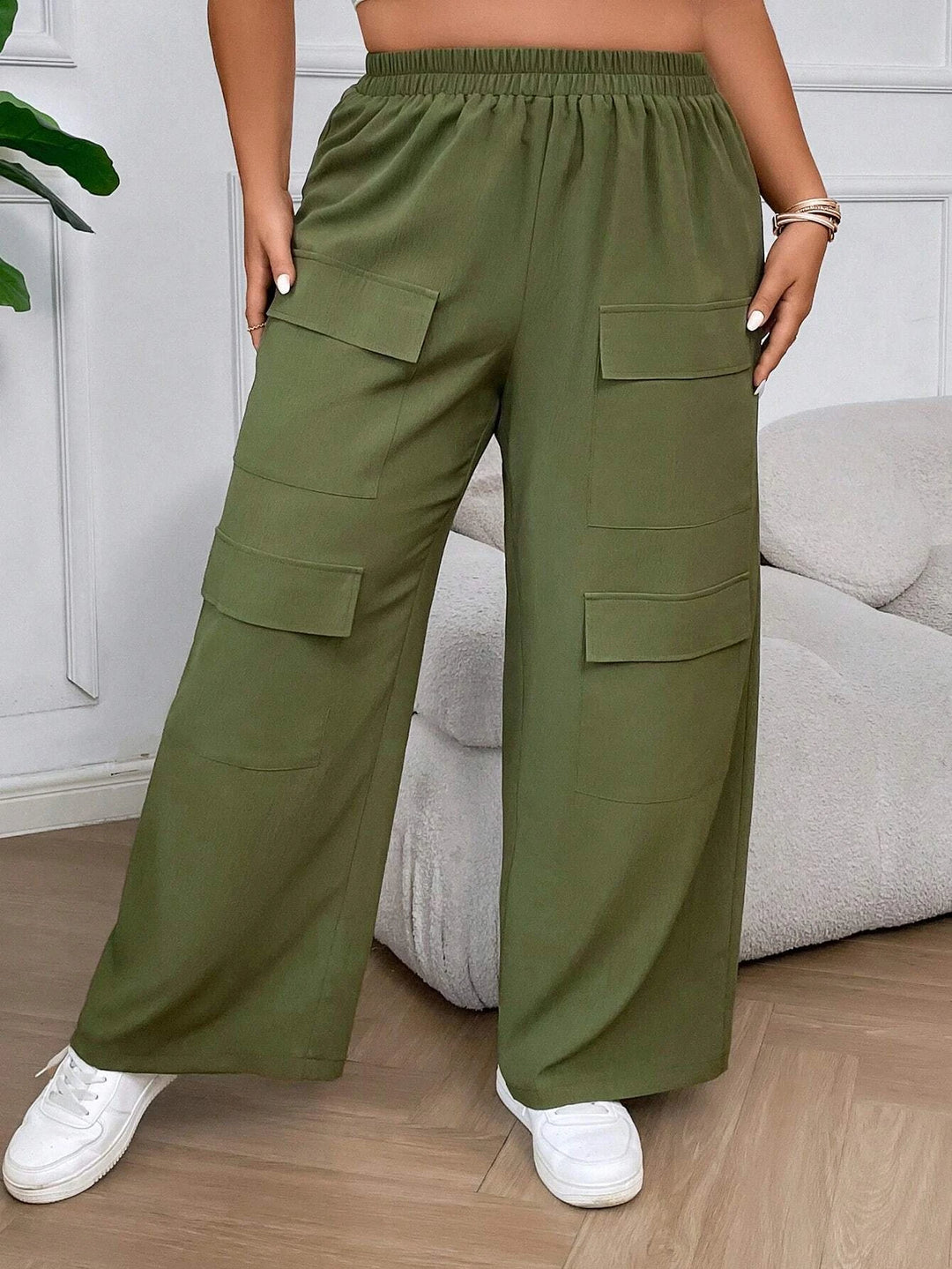 Plain Casual Flap Pocket Side Pants