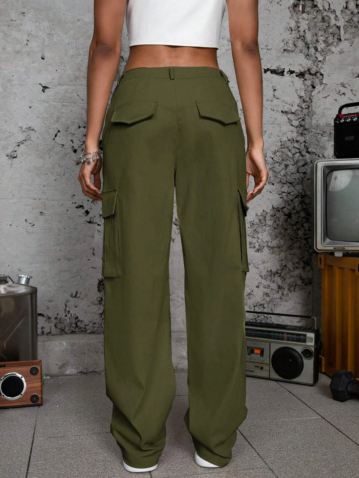 Drawstring Flap Pocket Side Cargo Pants