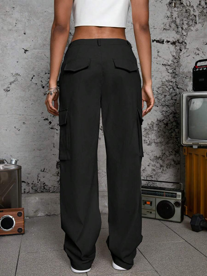 Trendy Drawstring Flap Pocket Side Cargo Pants