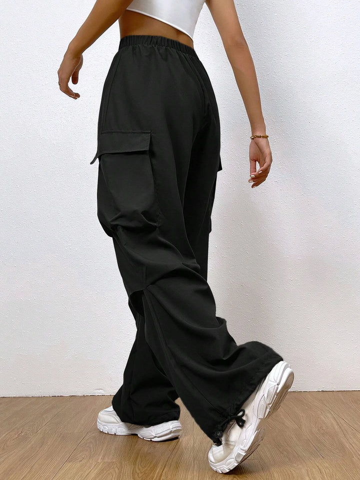 Flap Pocket Drawstring Hem Cargo Pants