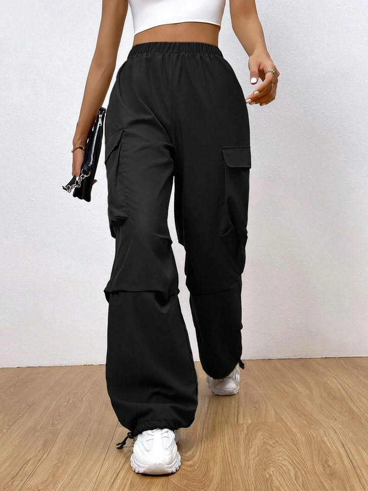 Flap Pocket Drawstring Hem Cargo Pants