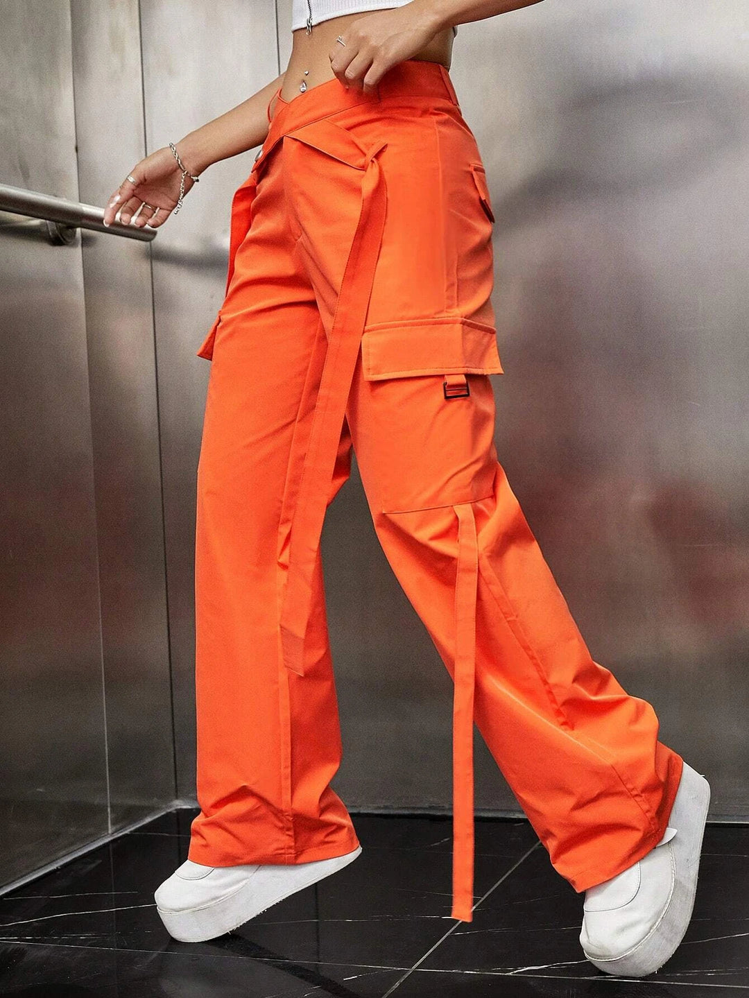 Long Length Zipper Closure Cargo Pants