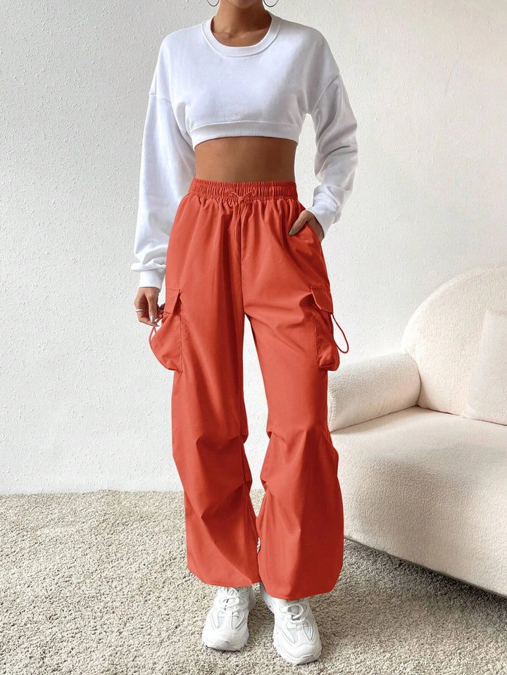 Drawstring Waist Regular Fit Casual Cargo Pants