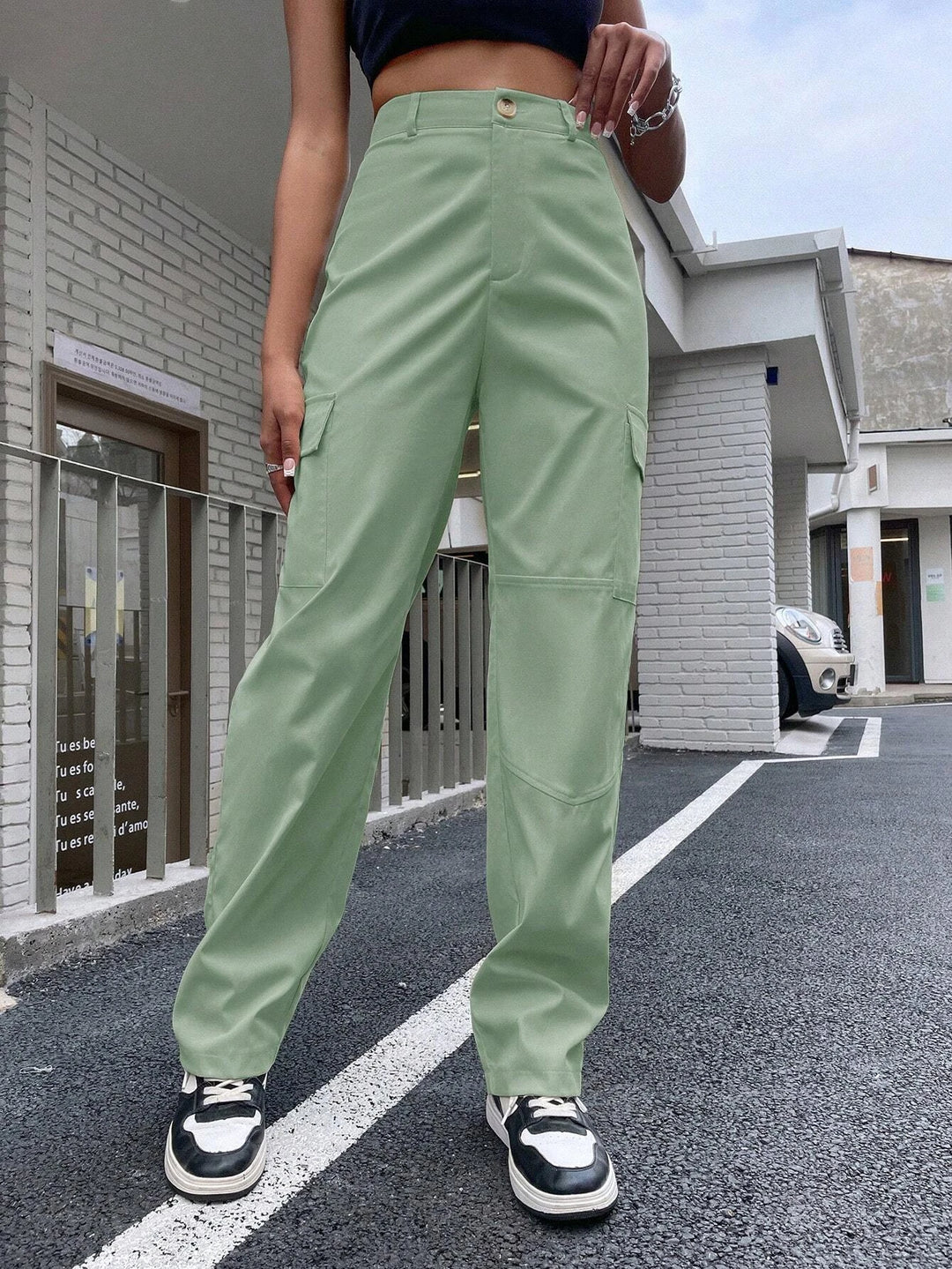 High Waist Flap Pocket Cargo Pants