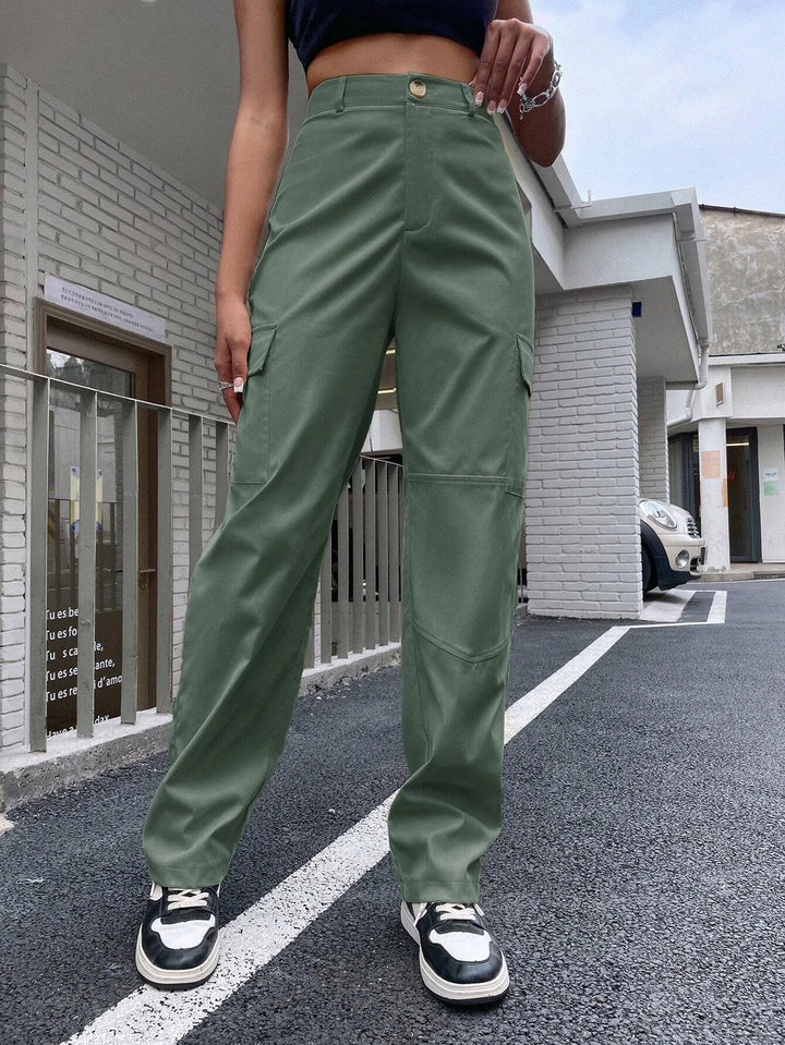 High Waist Flap Pocket Cargo Pants