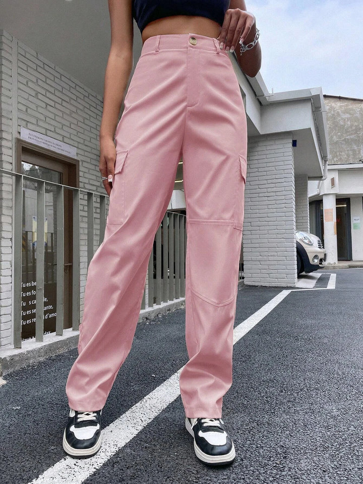 High Waist Flap Pocket Side Cargo Pants