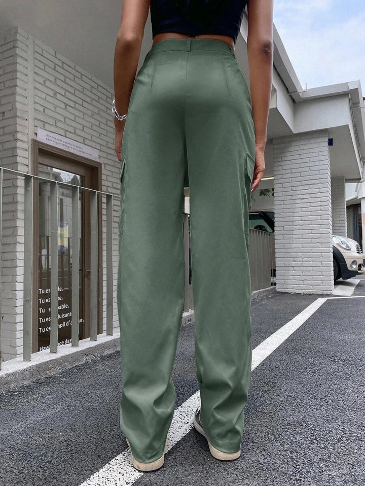 High Waist Flap Pocket Unlined Cargo Pants