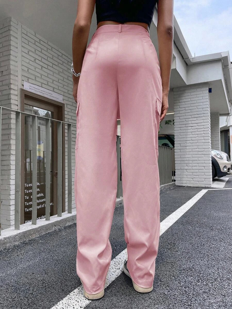 High Waist Flap Pocket Cargo Pants