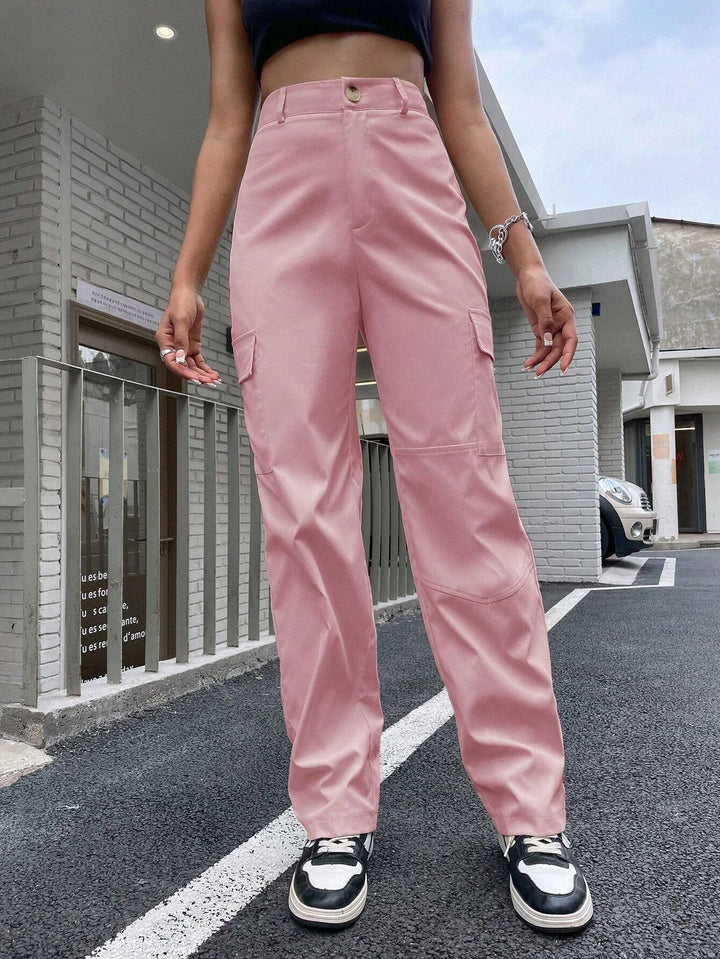 High Waist Flap Pocket Side Cargo Pants