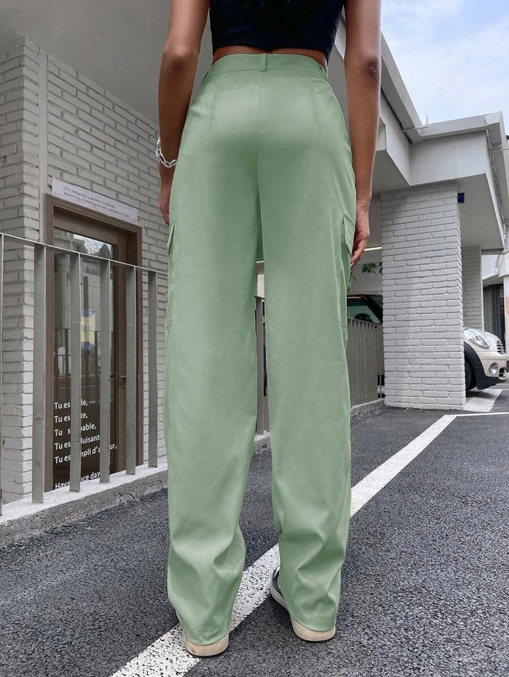 High Waist Flap Pocket Unlined Cargo Pants