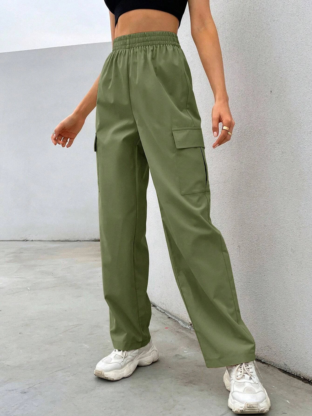 Elastic Waist Non Stretch Cargo Pants