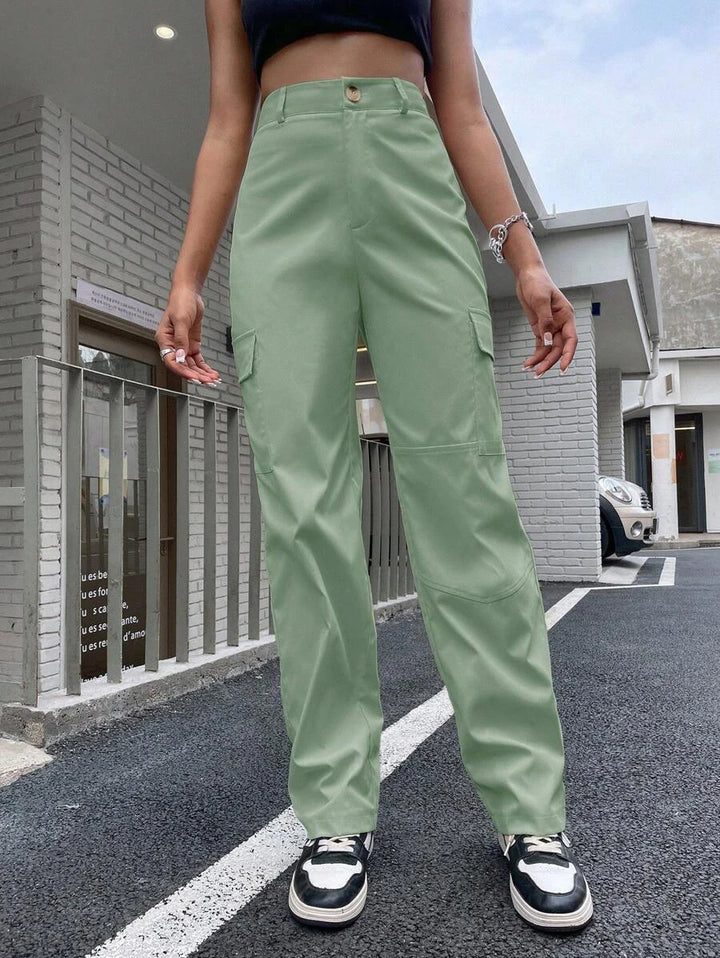 High Waist Flap Pocket Cargo Pants