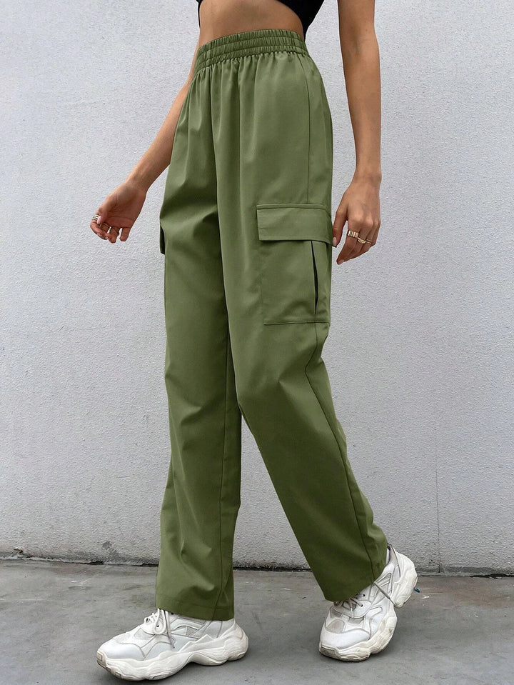 Elastic Waist Non Stretch Cargo Pants