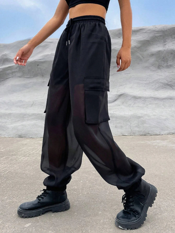 Flap Pocket Side Drawstring Cargo Pants