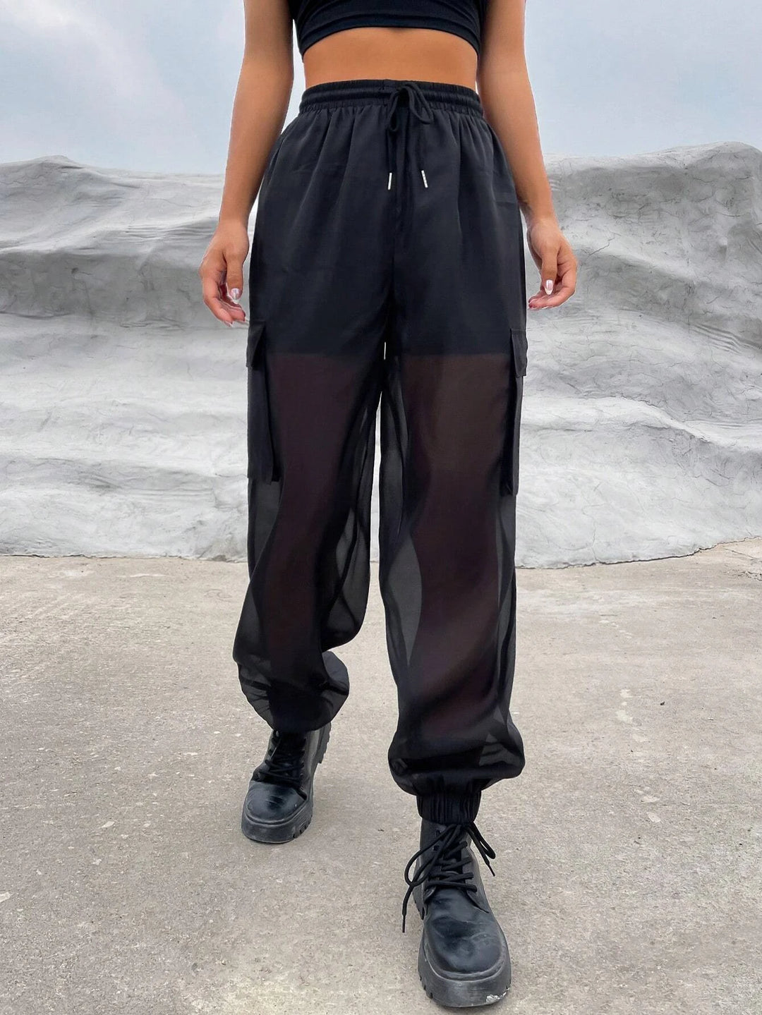 Flap Pocket Side Drawstring Cargo Pants