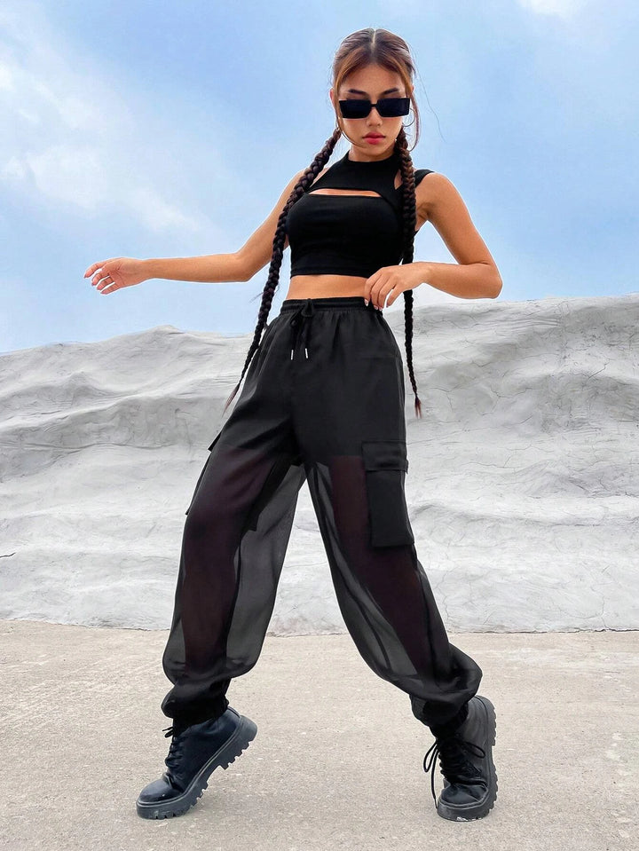 Flap Pocket Side Drawstring Cargo Pants