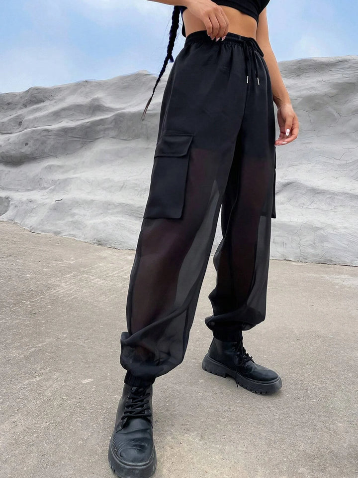 Flap Pocket Side Drawstring Cargo Pants