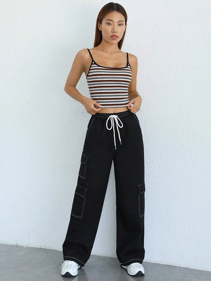 Side Flap Pocket Drawstring Cargo Pants