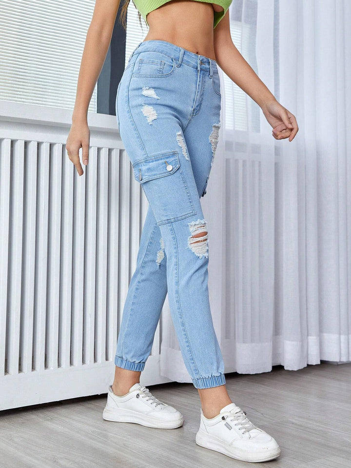 Ripped Flap Pocket Side Cargo Jean