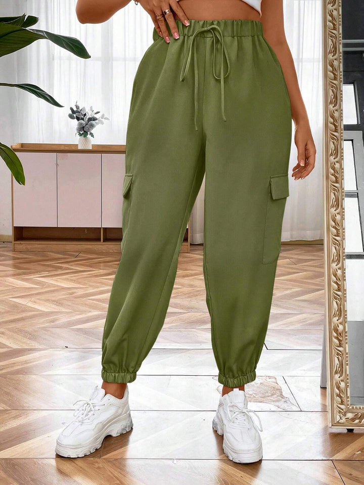 Flap Pocket Side Tie Front Cargo Pants