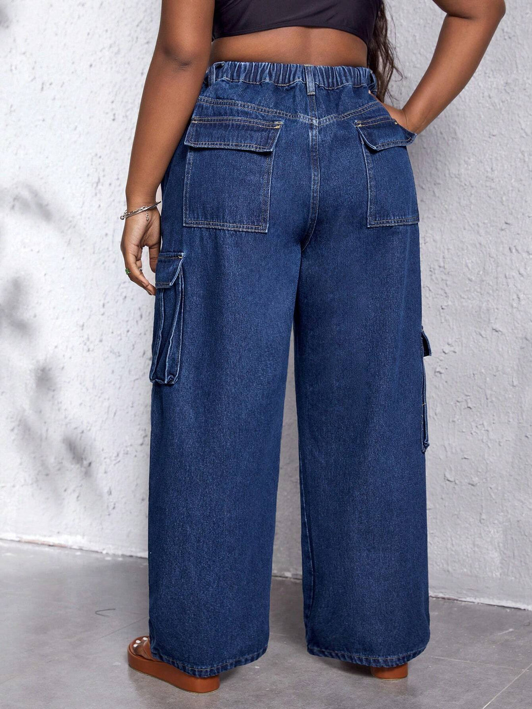 Flap Pocket Side Wide Leg Jeans