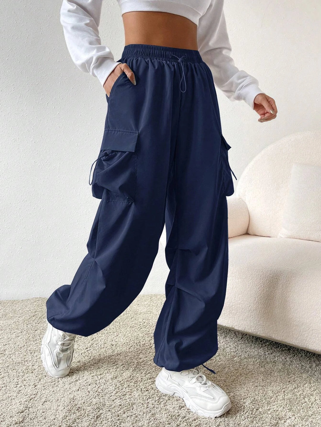 Drawstring Waist Regular Fit Casual Cargo Pants