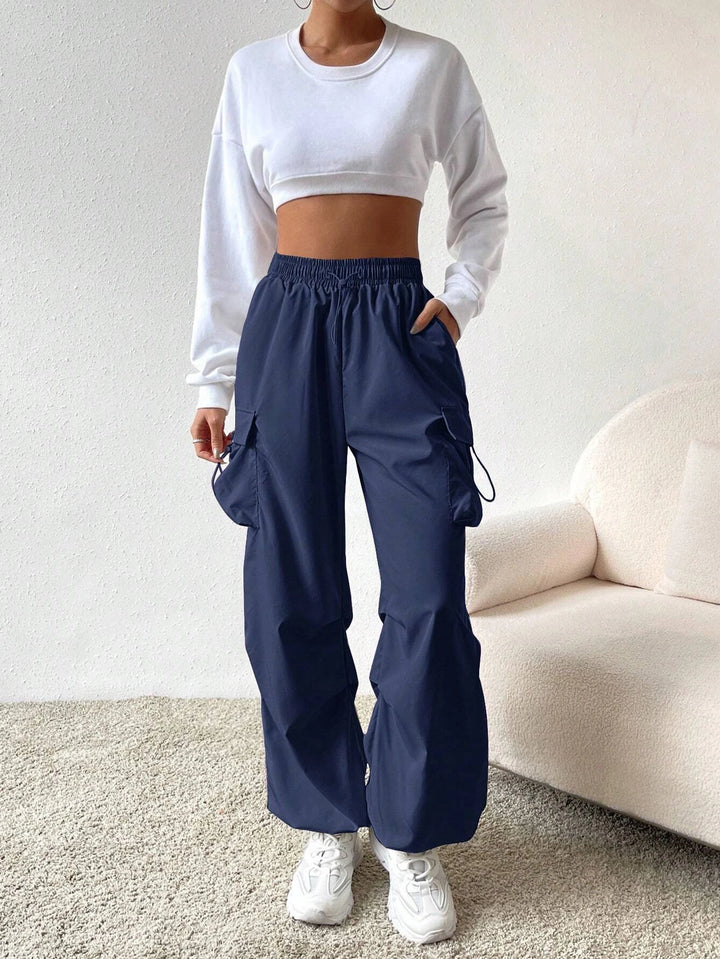 Drawstring Waist Regular Fit Casual Cargo Pants