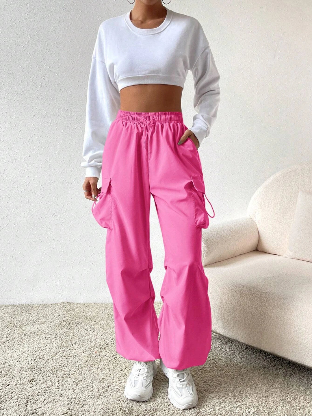 Drawstring Waist Regular Fit Casual Cargo Pants