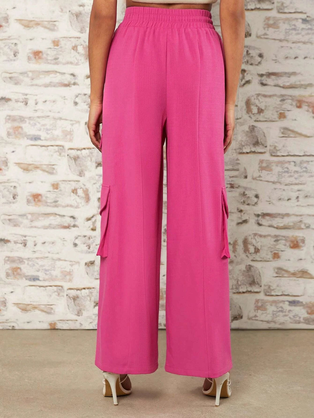 Casual Waist Flap Pocket Pink Cargo Pants