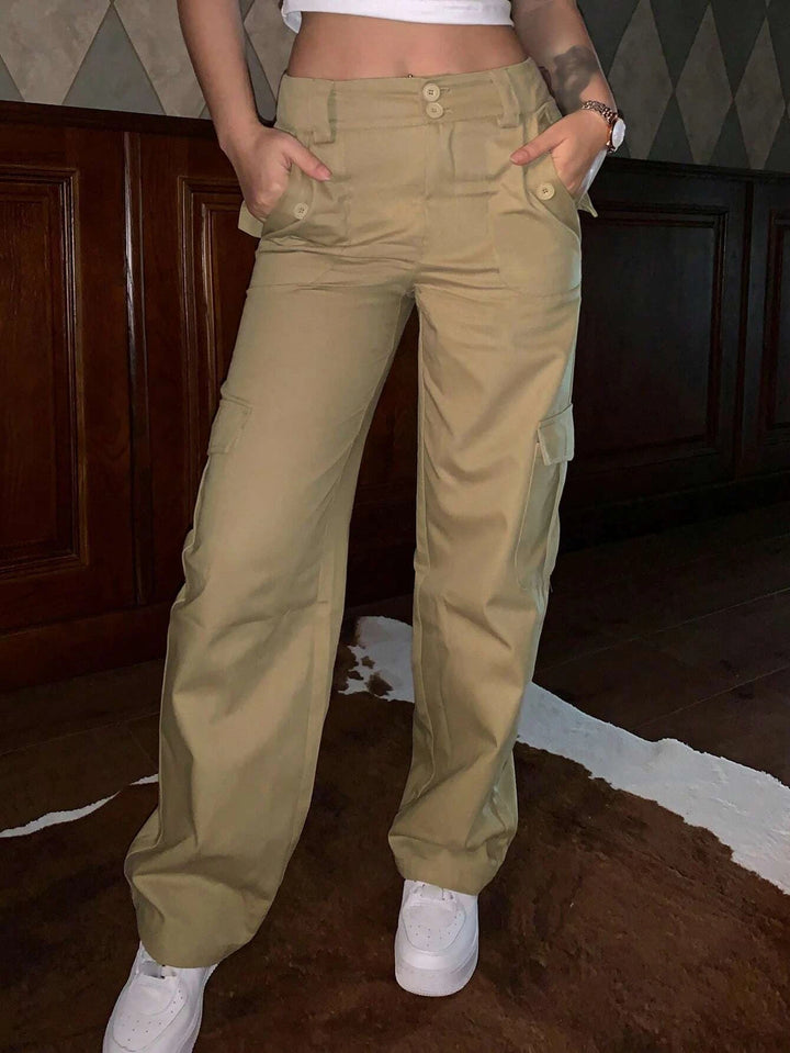 Solid Colored Flap Pocket Cargo Pants