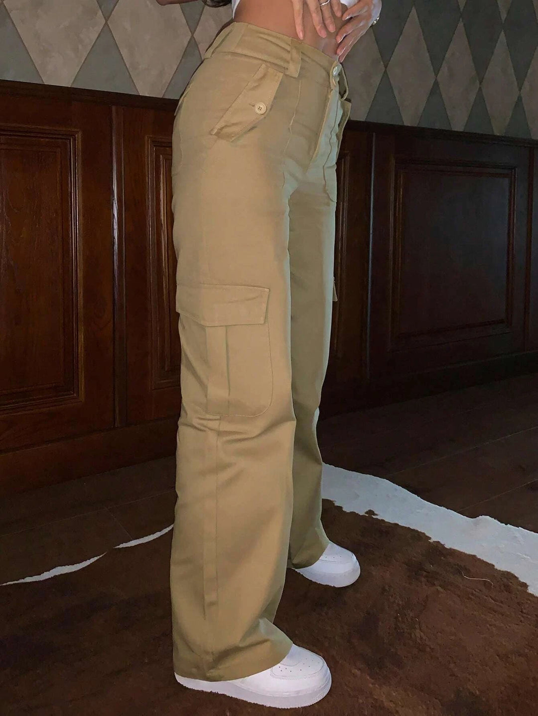 Solid Colored Flap Pocket Cargo Pants