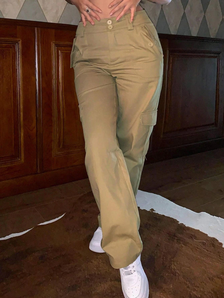 Solid Colored Flap Pocket Cargo Pants