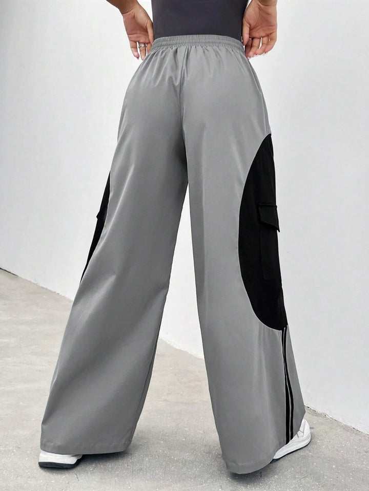 Striped Side Flap Pocket Drawstring Waist Cargo Pants