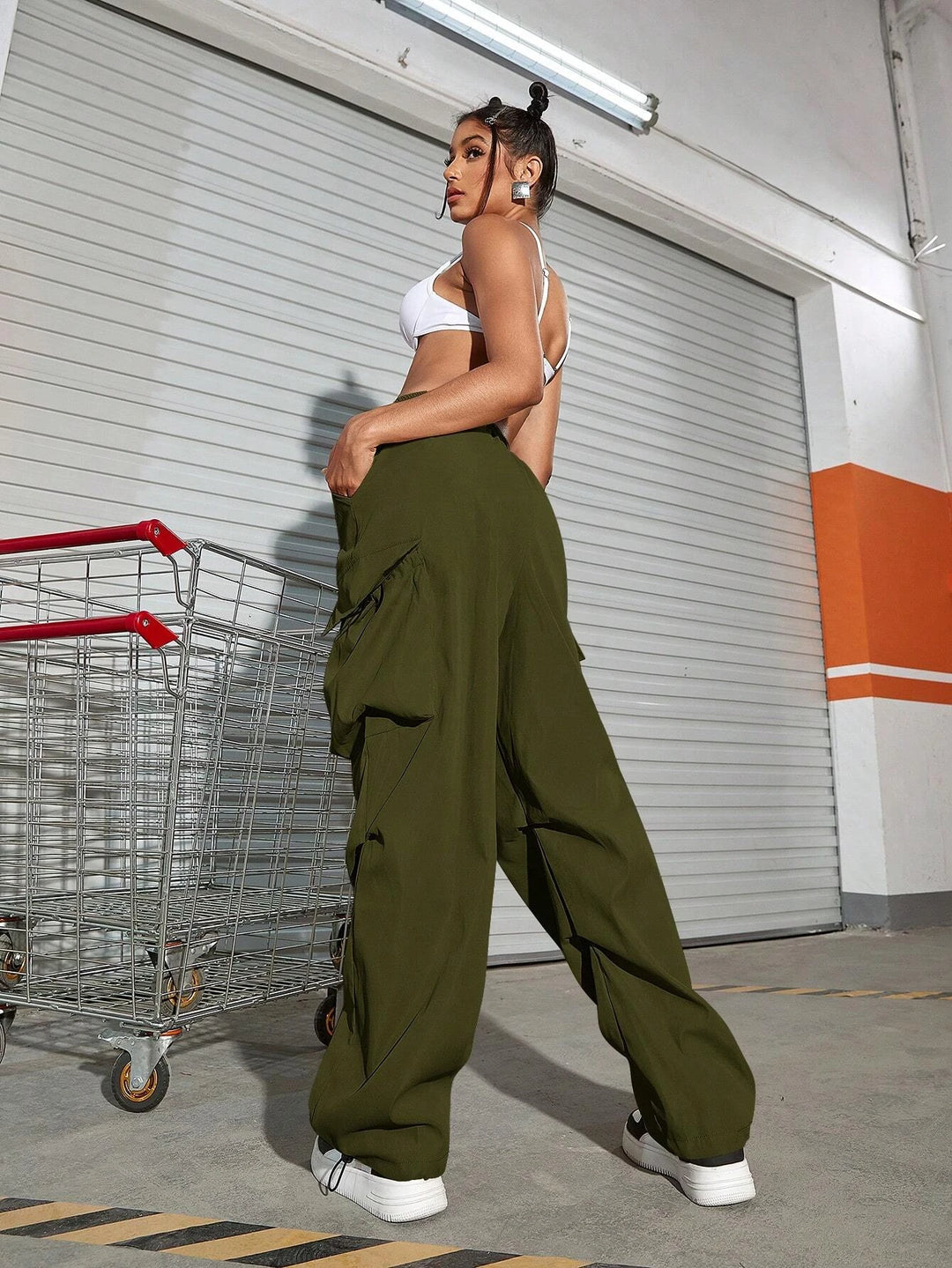 Drawstring Flap Pocket Parachute Cargo Pant