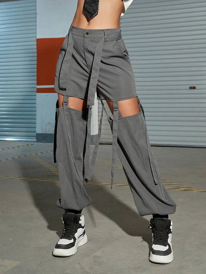 Cut Out Buckle Detail Cargo Pants