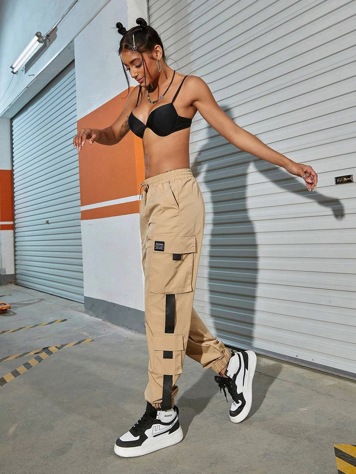 Drawstring Waist Patch Detail Cargo Pant