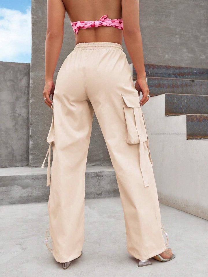 Flap Pocket Side Drawstring Hem Cargo Pants