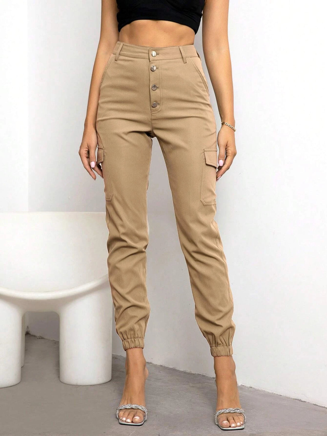Button Fly Flap Pocket Side Cargo Pants