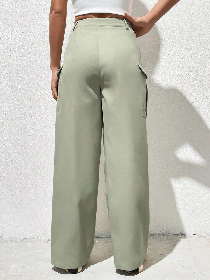Solid Color Flap Pocket Side Cargo Pants