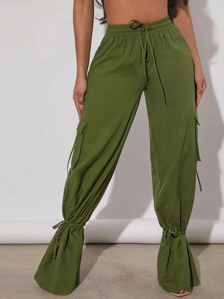 Drawstring Flap Pocket Side Cargo Pants