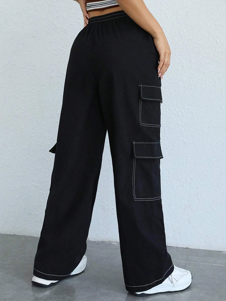 Side Flap Pocket Drawstring Cargo Pants