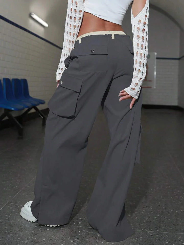 Double Waisted Flap Pocket Cargo Pants