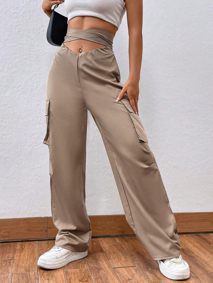 Criss Cross Flap Pocket Side Cargo Pants