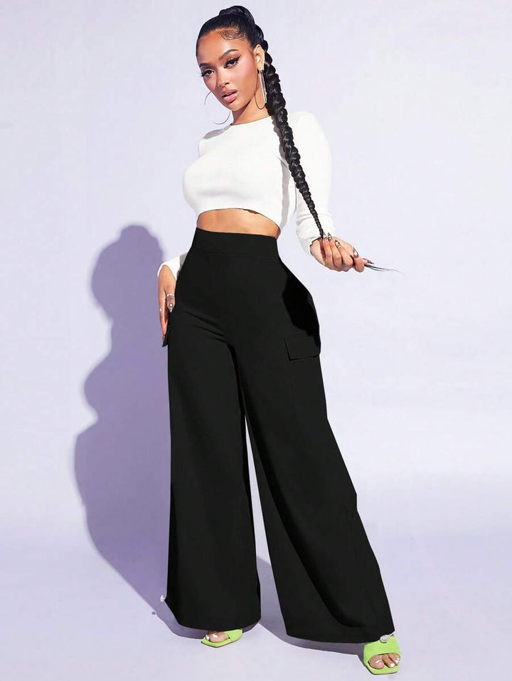 Flap Pocket Wide Leg Easy Wear Cargo Pants