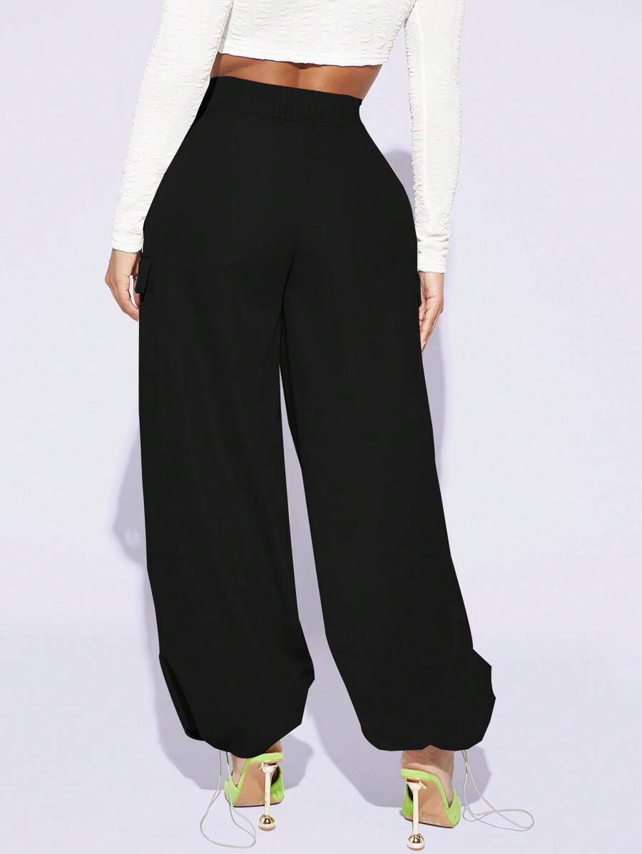 Flap Pocket Wide Leg Easy Wear Cargo Pants