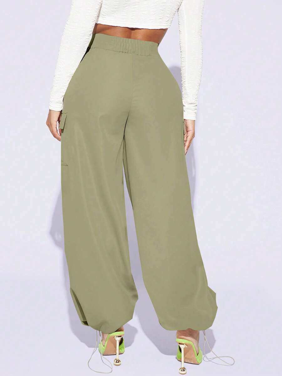 Flap Pocket Wide Leg Easy Wear Cargo Pants