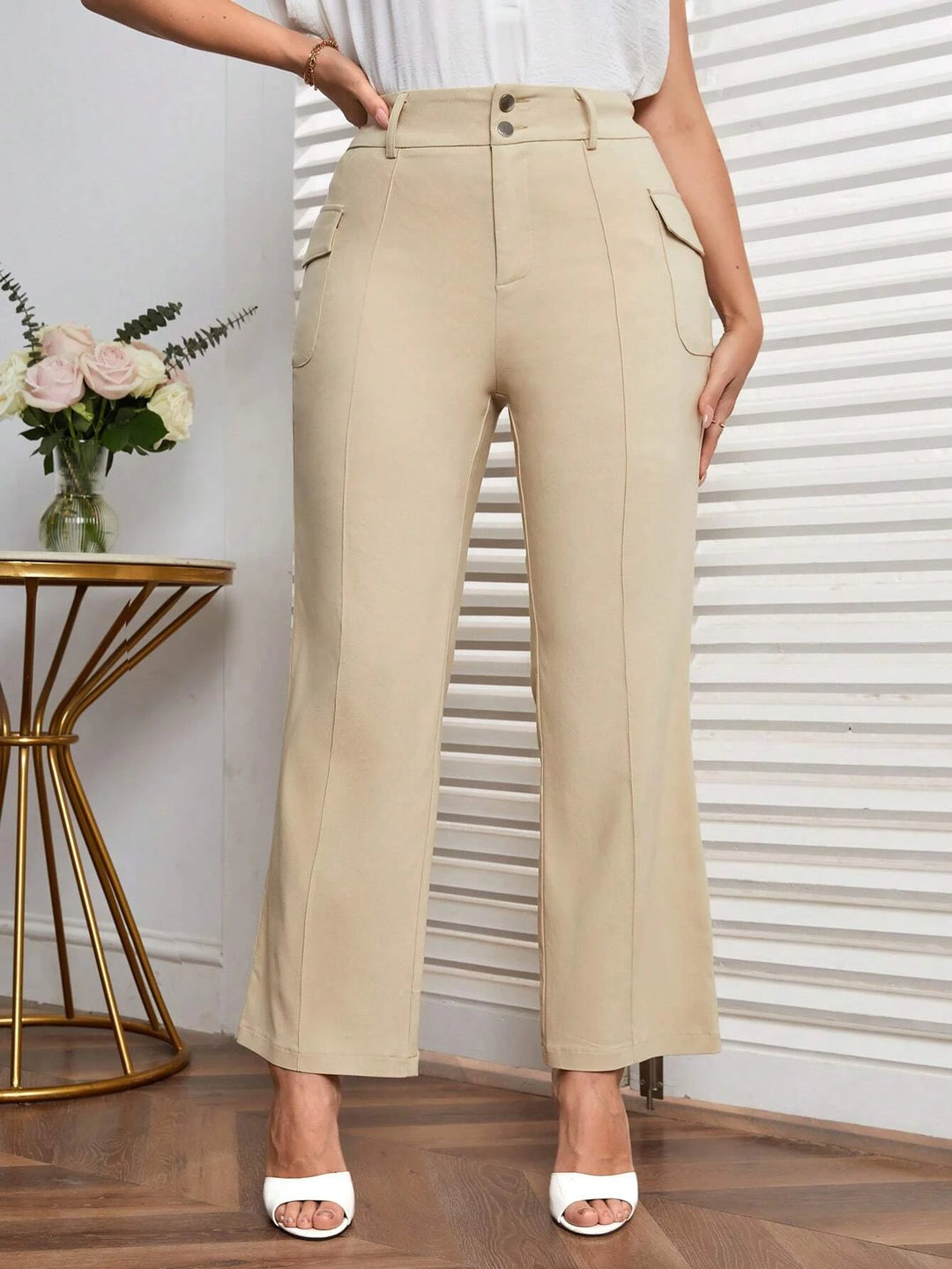 High Rise Cargo Pants With Flap Pocket