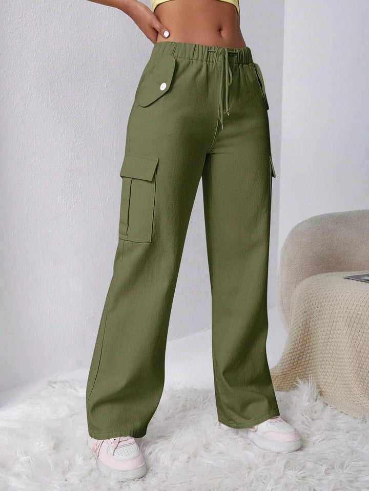 Side Drawstring Flap Pocket Cargo Pants