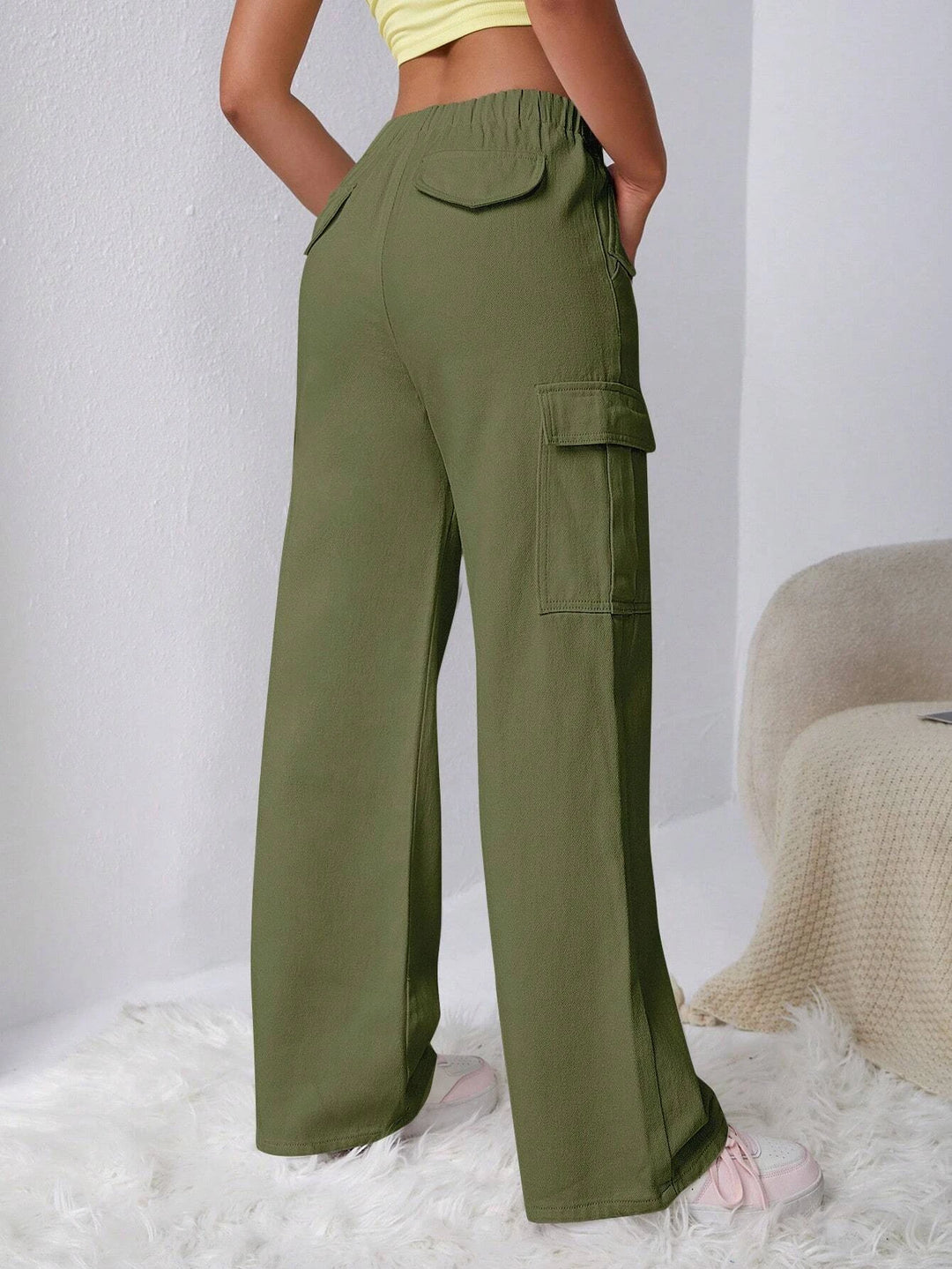 Side Drawstring Flap Pocket Cargo Pants