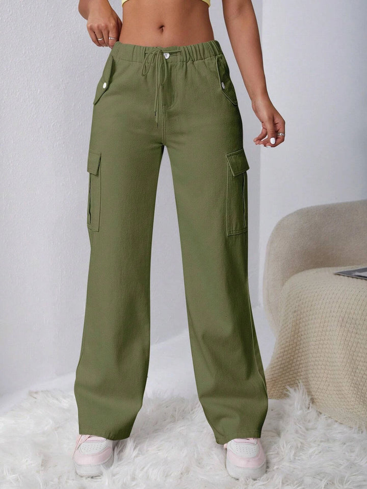 Side Drawstring Flap Pocket Cargo Pants